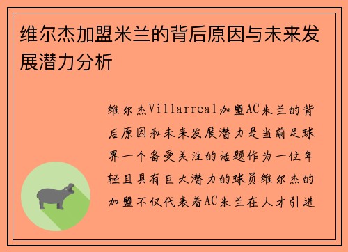 维尔杰加盟米兰的背后原因与未来发展潜力分析