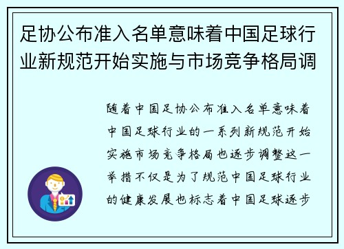 足协公布准入名单意味着中国足球行业新规范开始实施与市场竞争格局调整